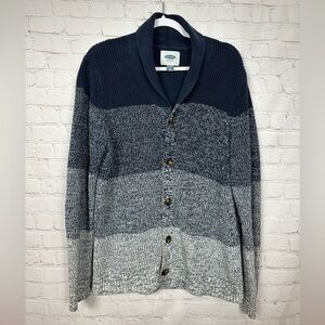 Old Navy Mens blue Colorblock Button Up Cardigan Sweater Cotton Grandpa sz L GUC